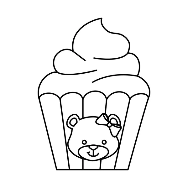 Delicious cupcake with face of bear female — Stok Vektör