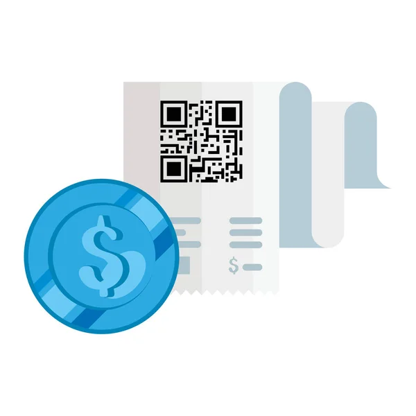Qr code receipt paper and dollar coin vector design — Stockvektor