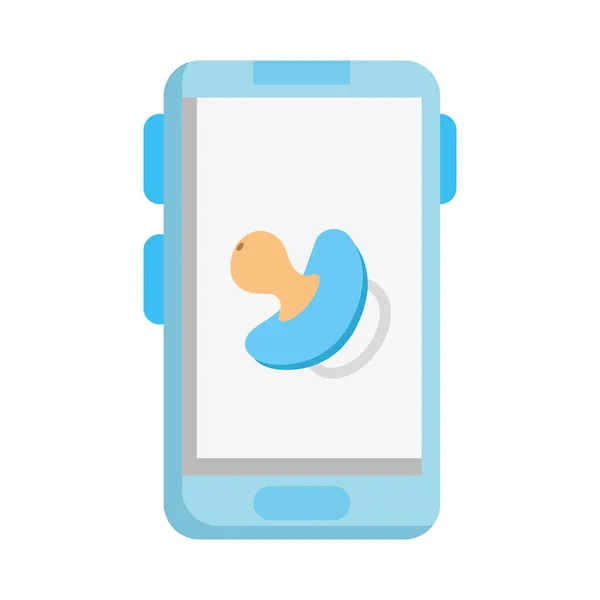 Cute pacifier baby in smartphone isolated icon — ストックベクタ