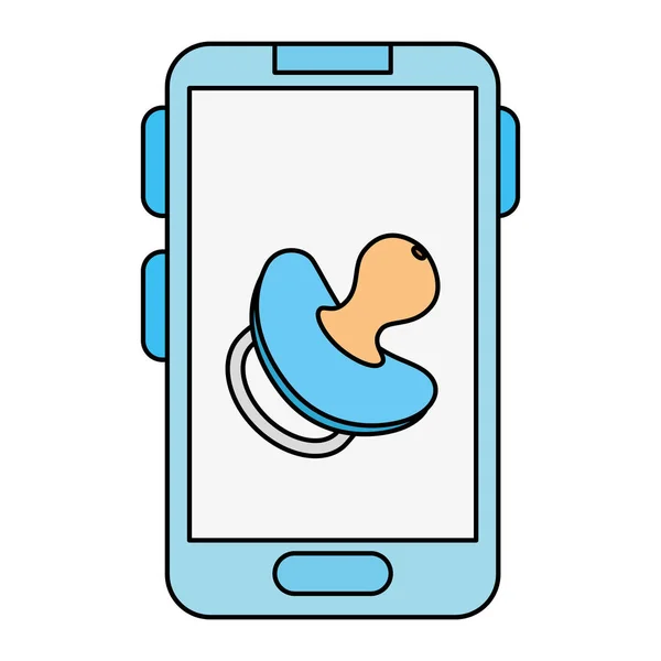 Cute pacifier baby in smartphone isolated icon — Stock Vector