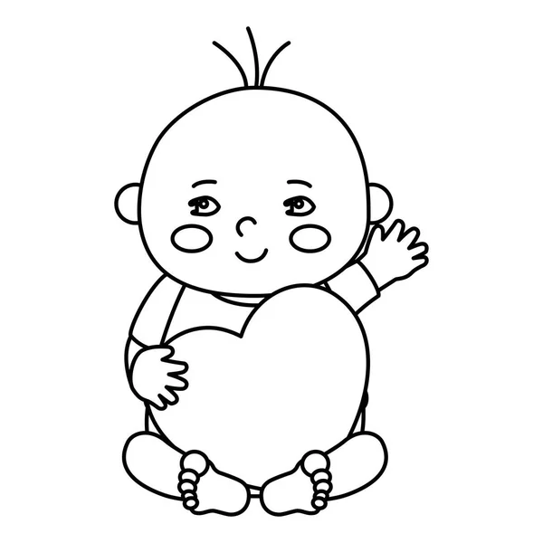 Cute little baby boy with heart love — Stock Vector