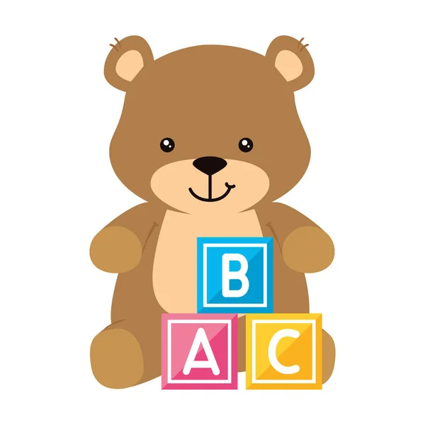 Lindo oso de peluche con cubos de juguete icono aislado — Archivo Imágenes Vectoriales