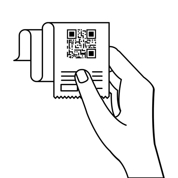 Mão segurando qr código recibo papel vetor design — Vetor de Stock