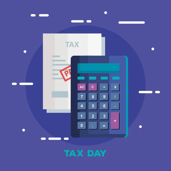 Affiche du jour de l'impôt avec calculatrice et document — Image vectorielle