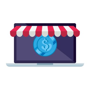 Isolated laptop with tent and coin vector design