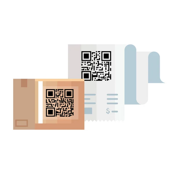 Qr código recibo papel y caja vector diseño — Archivo Imágenes Vectoriales