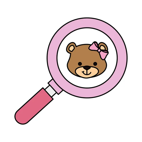 Face of cute teddy bear female in magnifying glass — Stockvektor