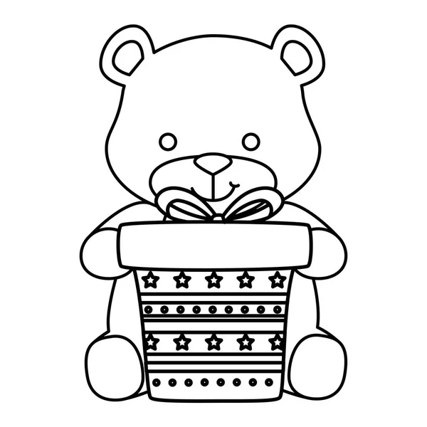Cute teddy bear with gift box present isolated icon — Stock vektor