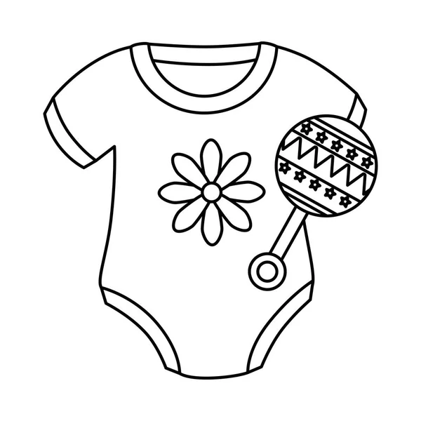 Cute clothes baby girl with rattle isolated icon — ストックベクタ