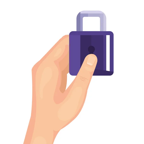 Hand holding adlock of security system vector design — Stock Vector