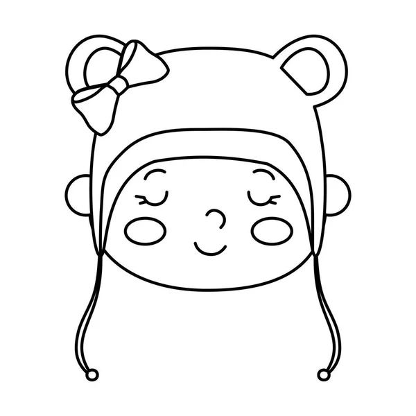 Rosto de bebê bonito menina com chapéu com orelhas —  Vetores de Stock