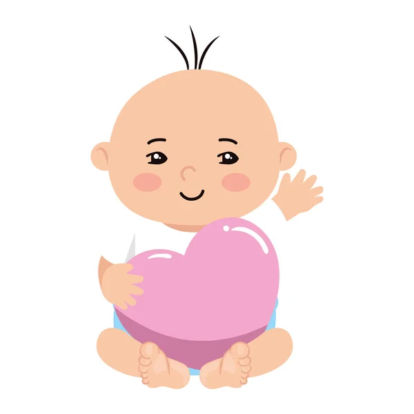 Cute little baby boy with heart love — Stock Vector