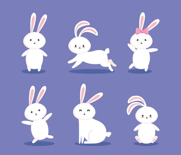 Group of cute rabbits icons — Stock Vector