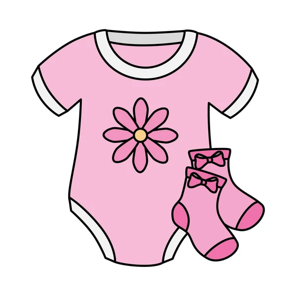 Vêtements mignons bébé fille avec des chaussettes icône isolée — Image vectorielle