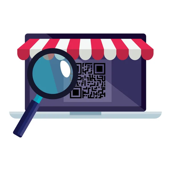 Qr code inside laptop and lupe vector design — Stockvector