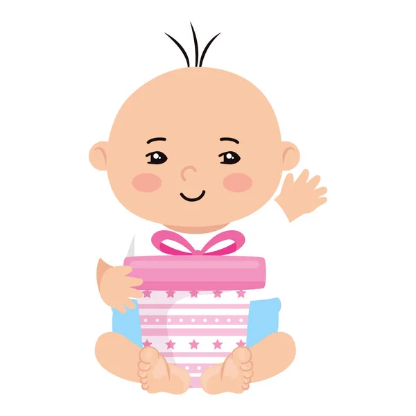 Cute little baby boy with gift box present — Stok Vektör