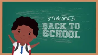 little afro boy with chalkboard