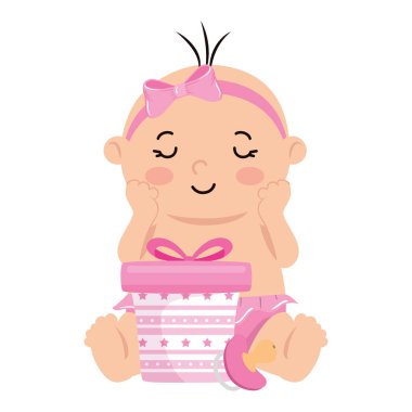 Hediye kutusu izole edilmiş şirin bir kız çocuğu.