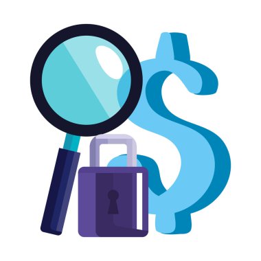 lupe dolar ve asma kilit vektör tasarımı