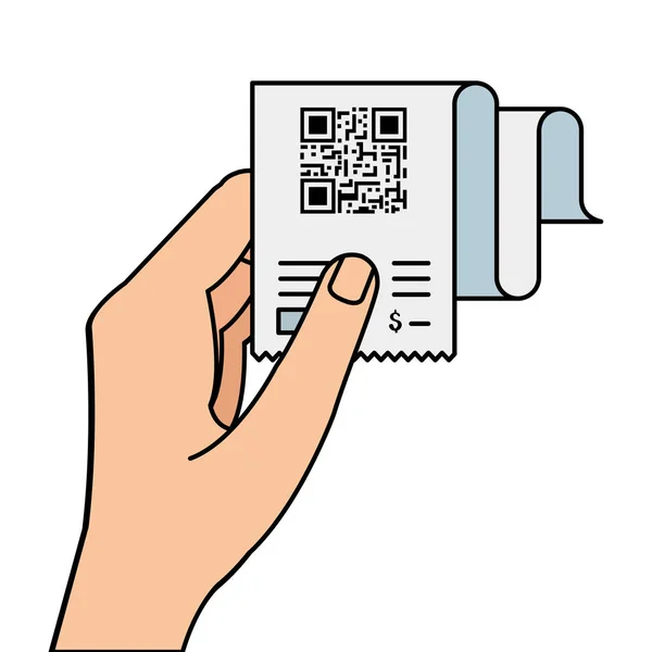 Main tenant qr code reçu papier vecteur conception — Image vectorielle