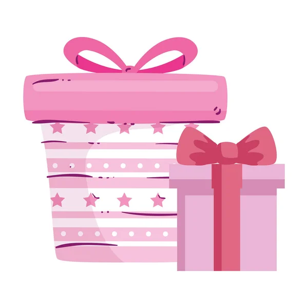 Gift boxes present pink isolated icon — Διανυσματικό Αρχείο