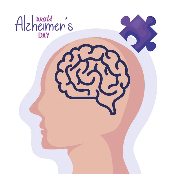 World alzheimer day with head profile — Stockvector