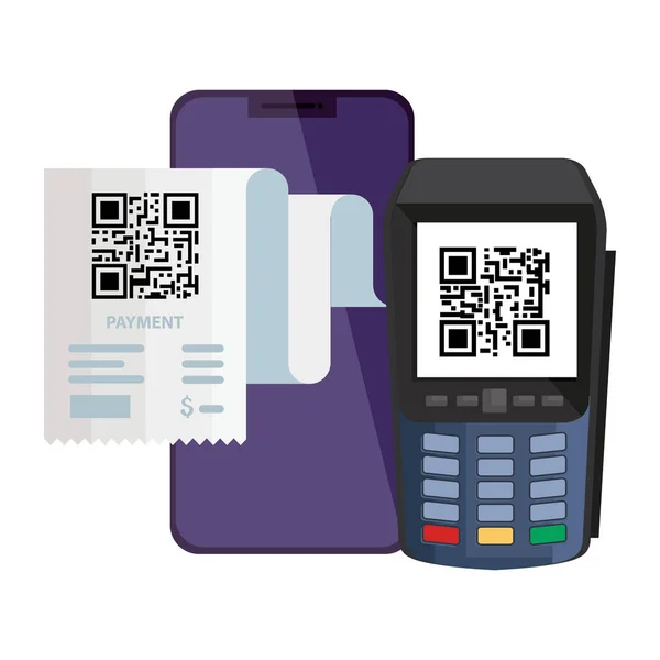 Qr code paper datafone und smartphone vektordesign — Stockvektor