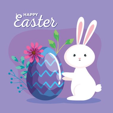 Tavşan ve yumurtalı mutlu paskalya kartları.