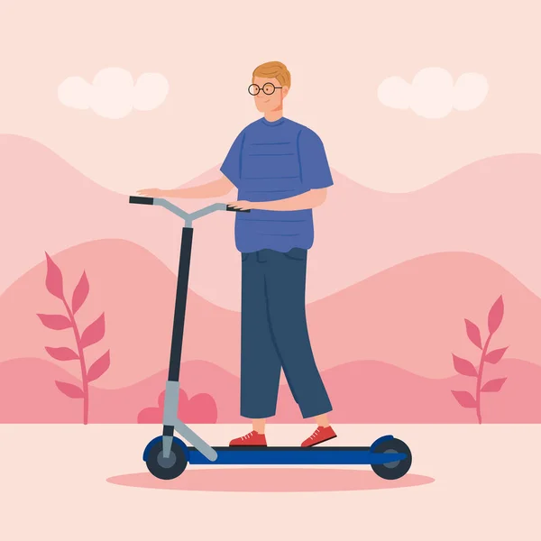 Jeune homme en scooter avatar personnages — Image vectorielle