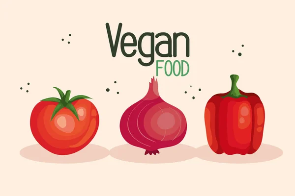 Veganský plakát s rajčaty a zeleninou — Stockový vektor