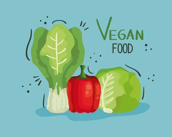 Vegan food poster with bell pepper and vegetables — 图库矢量图片