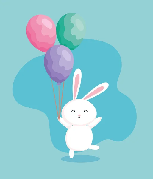 Uroczy królik wielkanocny z balonami hel — Wektor stockowy