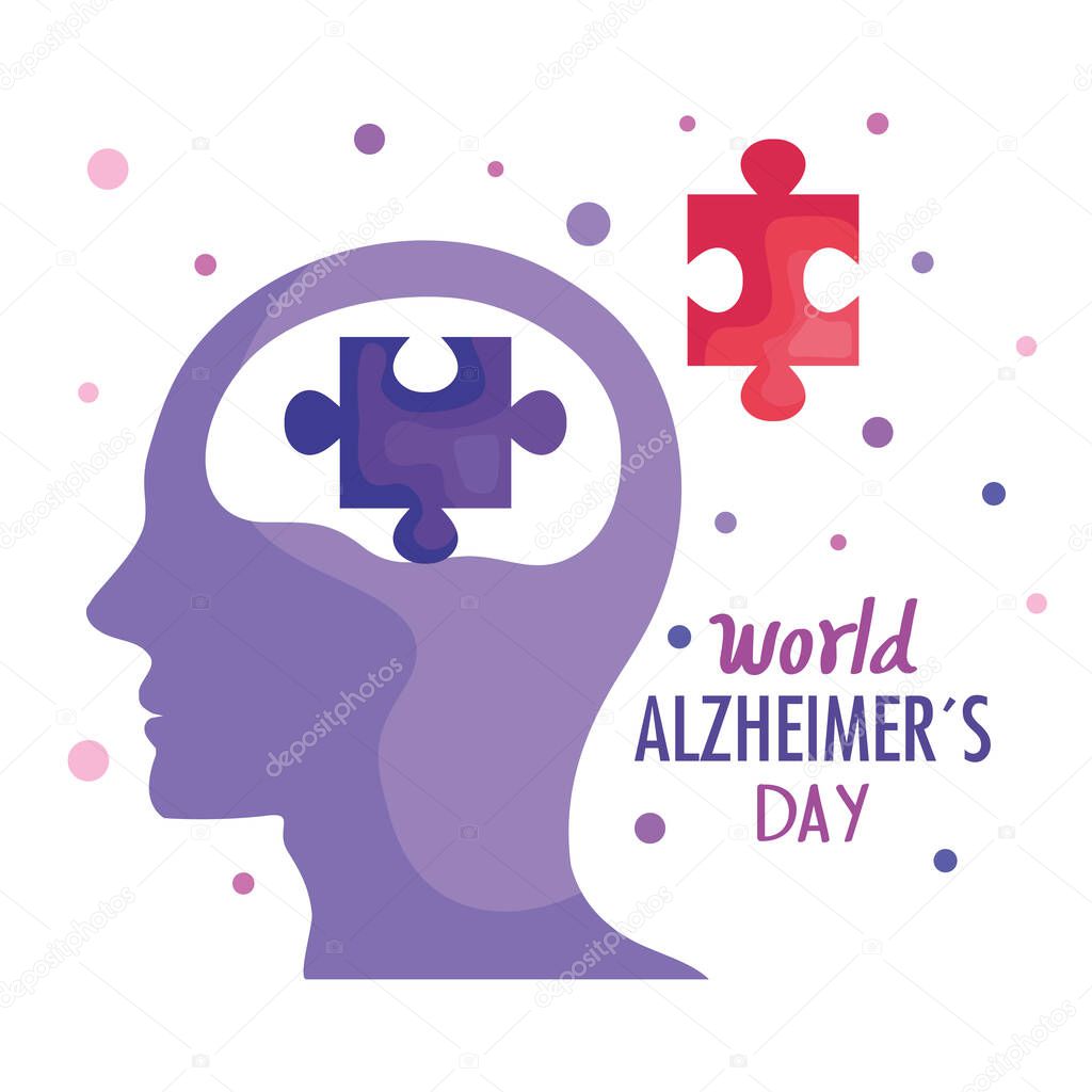 world alzheimer day with head profile and puzzle pieces