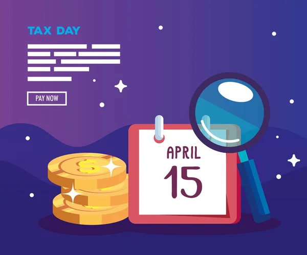 Tax day poster with calendar and icons — Stok Vektör