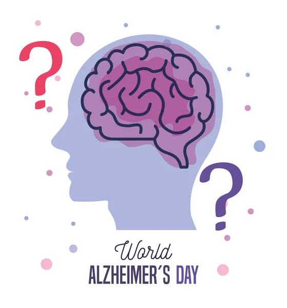 Día mundial del alzheimer con perfil de cabeza — Vector de stock