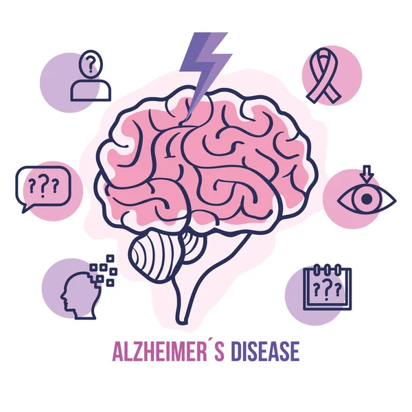 Día mundial del Alzheimer con el cerebro y los iconos — Archivo Imágenes Vectoriales