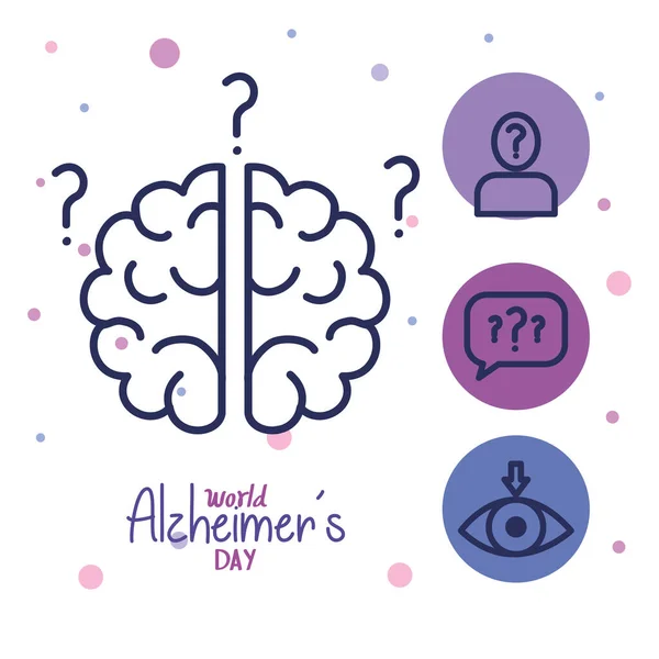 World alzheimer day with brain and icons — Stockvector