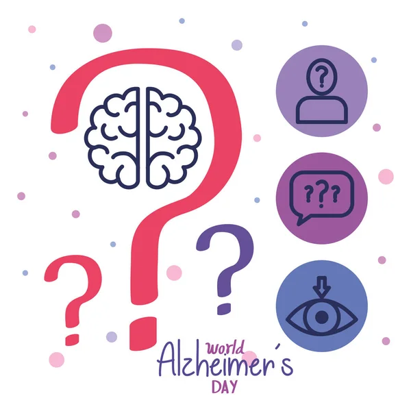 World alzheimer day with brain and icons — Stockvector