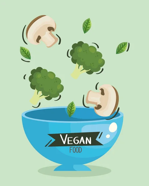 Vegan mat affisch med skål och grönsaker — Stock vektor