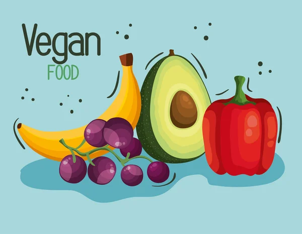 Vegan food poster with fruits and vegetables — Stock vektor
