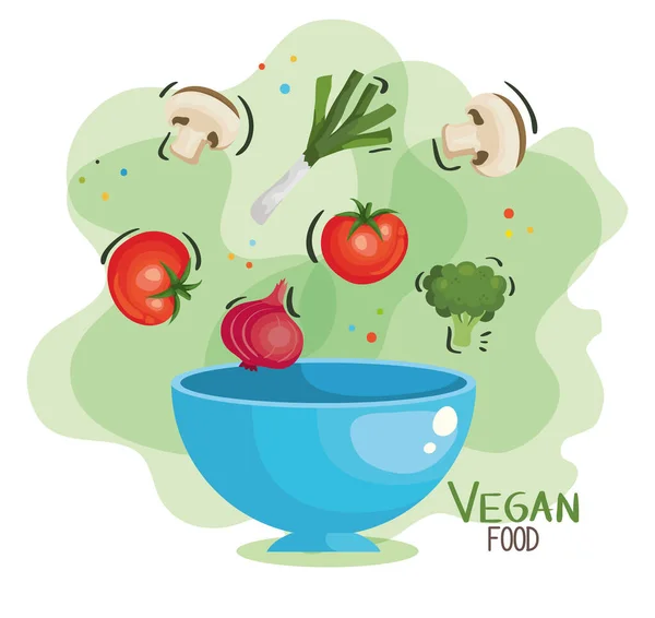 Cartaz de comida vegan com tigela e legumes — Vetor de Stock