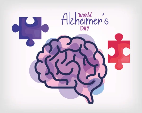 World alzheimer day with brain and puzzle piece — Wektor stockowy