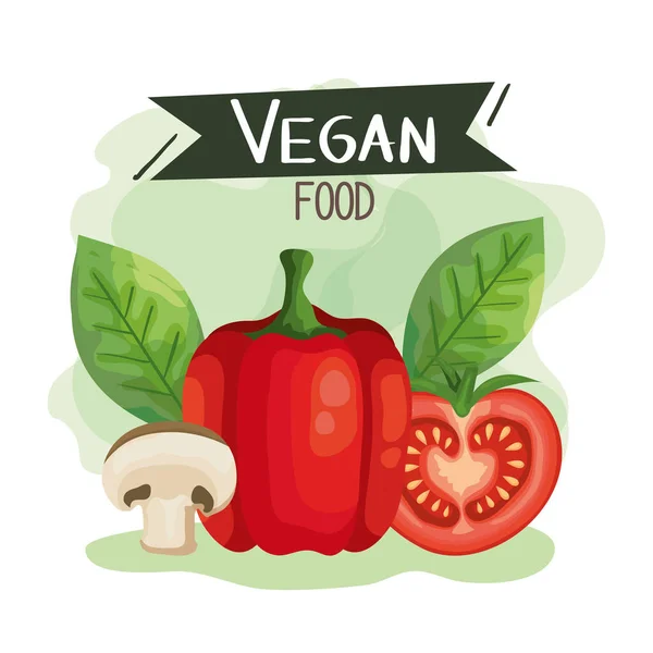 Cartel de comida vegana con pimiento y verduras — Vector de stock