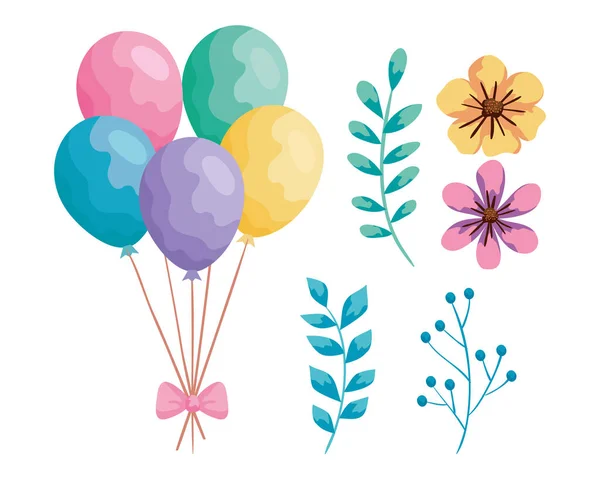 Balloons helium with flowers and leafs — Stock Vector