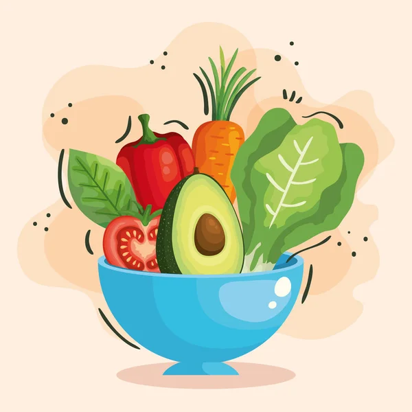 Tigela com legumes frescos e saudáveis — Vetor de Stock