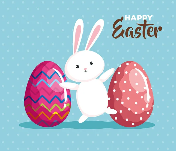 Carte de Pâques heureuse avec lapin et oeufs — Image vectorielle