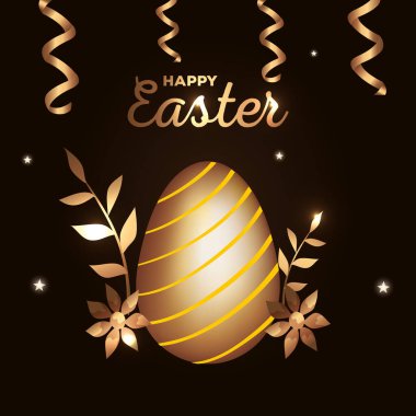 Altın yumurta süslemeli mutlu paskalya kartları.