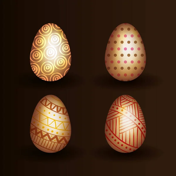 Conjunto de huevos de oro decoración de Pascua — Vector de stock