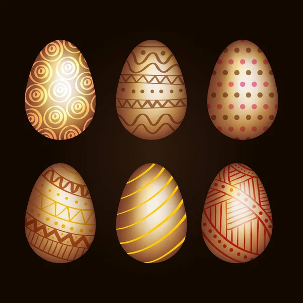 Altın yumurta seti Paskalya süslemesi — Stok Vektör