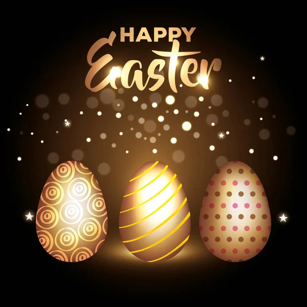 Happy easter card with golden eggs decoration — Stock Vector